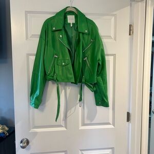 Avec Les Filles Bright Green Leather Jacket